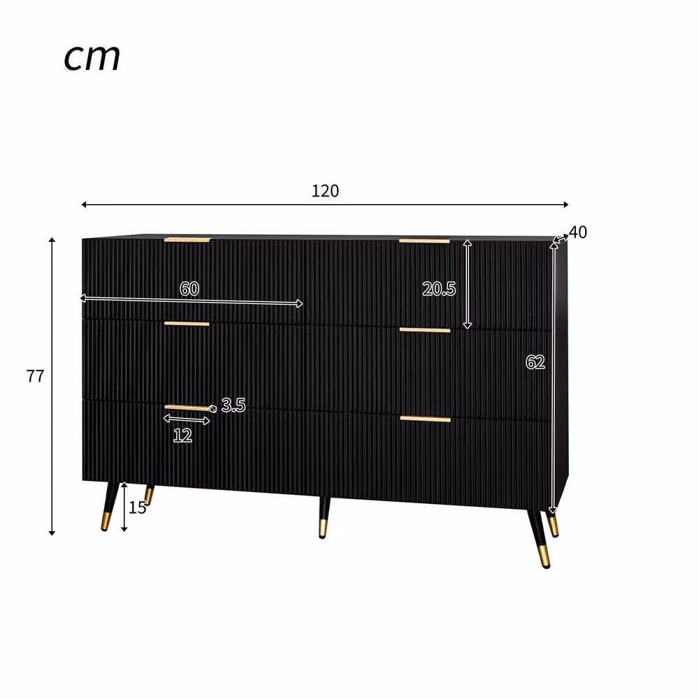 BTM Elegant Black and Multicolour Glossy Sideboard with Chest of Drawers, W/D/H: 120 x 40 x 77 cm – 3