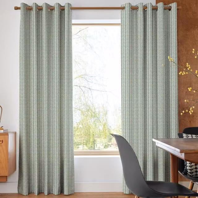 Orla Kiely Tiny Stem Made to Measure Blackout Eyelet Curtains in Duckegg Blue and Green Cotton