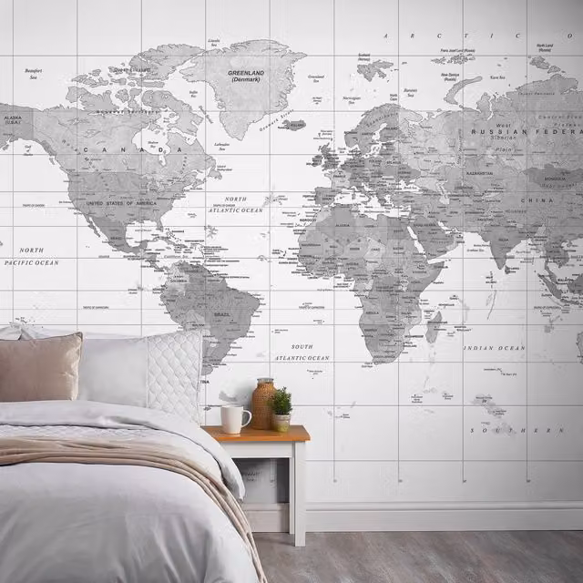 Grandeco World White Abstract Map Vinyl Mural