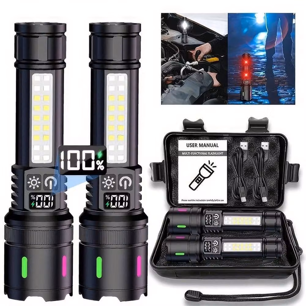 FLAVORA 2 Pack USB Rechargeable COB Tactical LED Flashlights in Black – 4