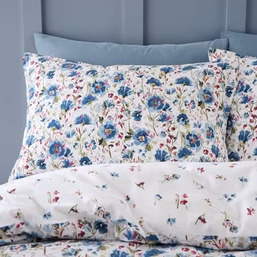 Bianca Ophelia Floral Reversible Brushed Cotton Single Duvet Cover and Pillowcase Set in Blue, White and Multicolour, Duvet Cover W/H: 135 x 200 cm, Pillowcase W/H: 50 x 75 cm – 2
