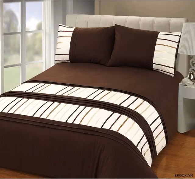 Rapport Home Brooklyn Striped Polyester Duvet Set and Pillowcase in Brown, Single (90 x 200 cm)