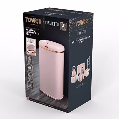 Tower T838010PNK Cavaletto Square Sensor Bin, 58L, Pink and Gold Metal – 6