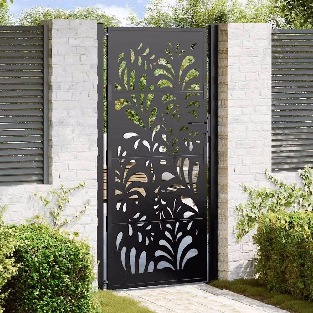 Berkfield Home Black Steel Wave Design Garden Gate W: 105 cm, H: 205 cm – 2