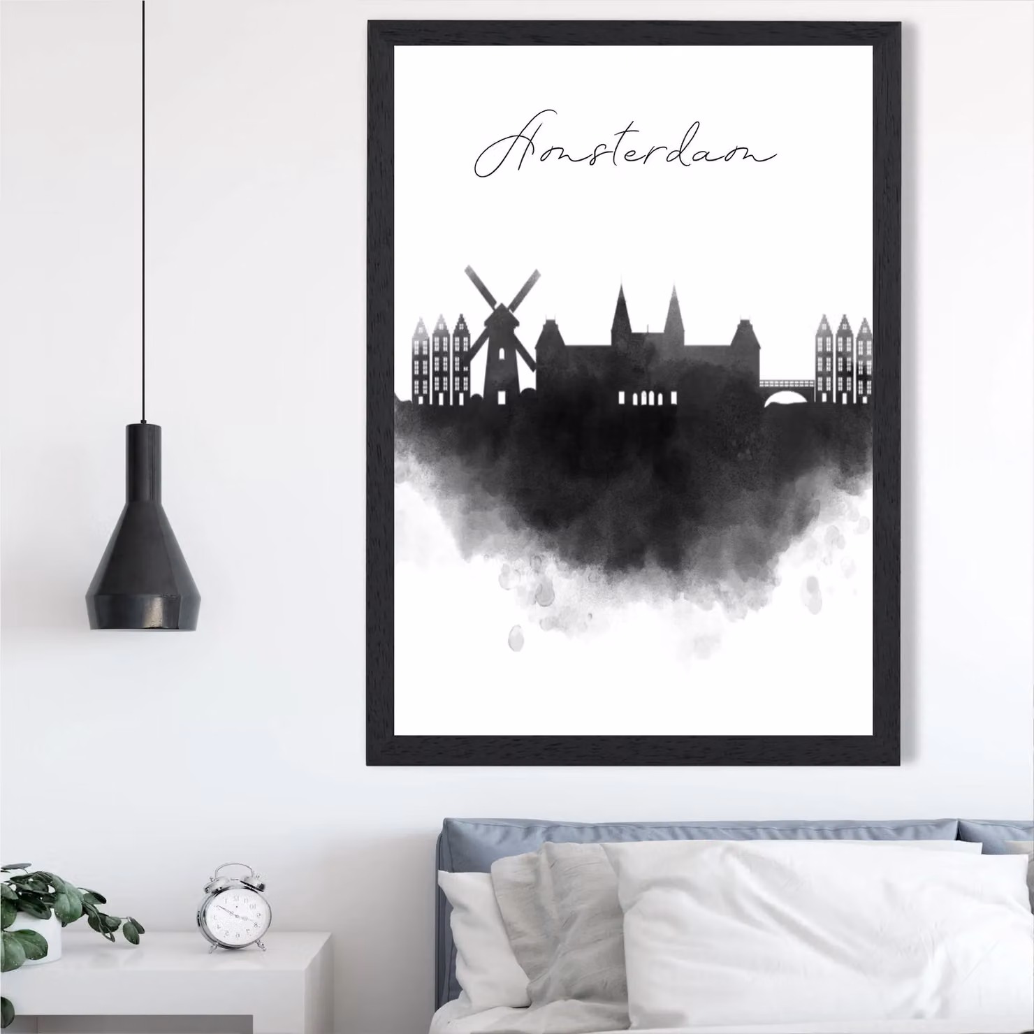 ARTZE Amsterdam Watercolour Skyline City Framed Print in Black – 2