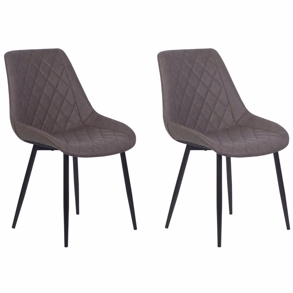 Wyld and Coco Set of 2 Quilted Faux Leather Dining Chairs in Dark Brown with Powder Coated Metal Legs – 2