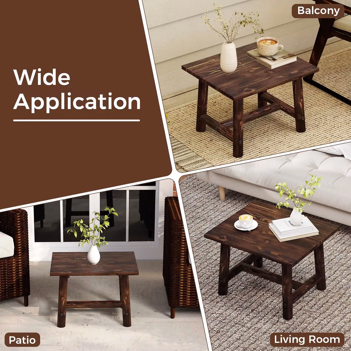 Costway Square Side Table in Brown Solid Pine Wood – 8