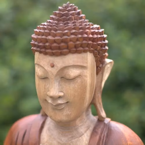 Beespoke Gifts Hand Carved Brown Wood Buddha Statue, Height: 30 cm – 3
