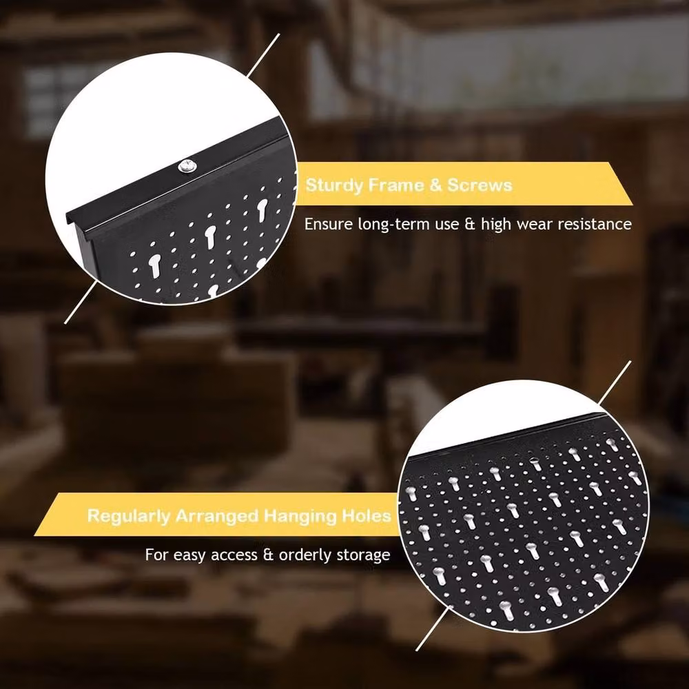 VOGREX Black Pegboard Wall Organizer Kit with Long Racks and Hooks, W/D/H: 120 x 60 x 20 cm – 4