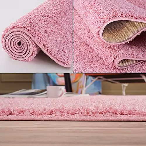 THE RUGS Pink Plain Shaggy High Pile Rug, W/D/H: 80 x 300 cm – 3