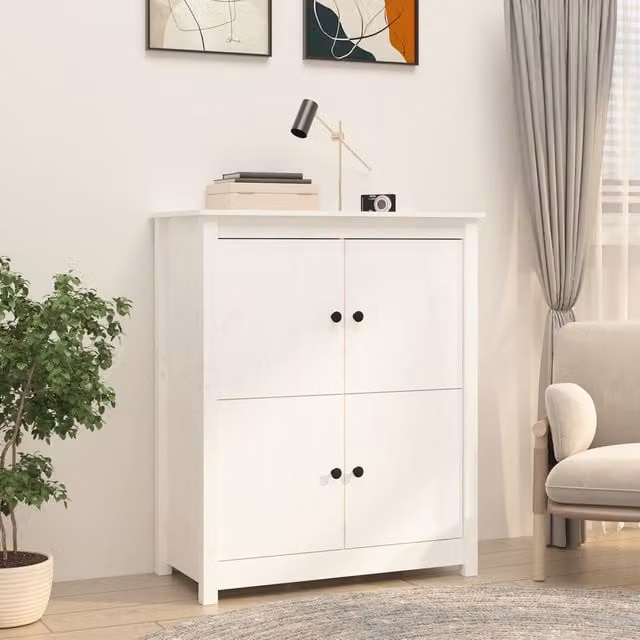 Berkfield Home White Rustic Solid Wood Pine Sideboard W: 83 cm, D: 41.5 cm, H: 100 cm