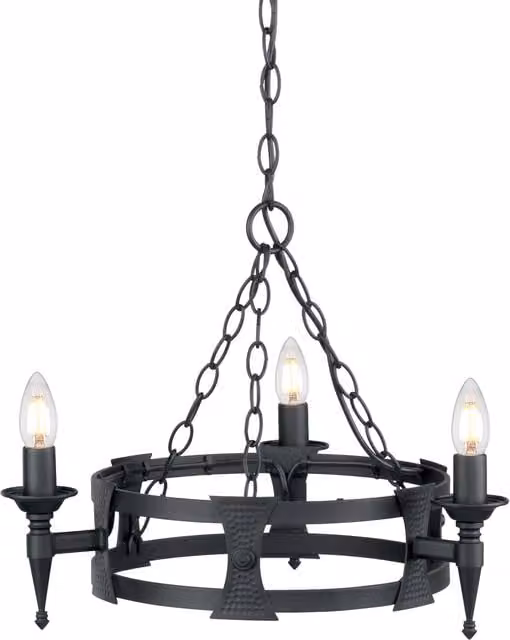 Netlighting Saxon 3-Light Chandelier in Black Metal Finish with E14 Sockets