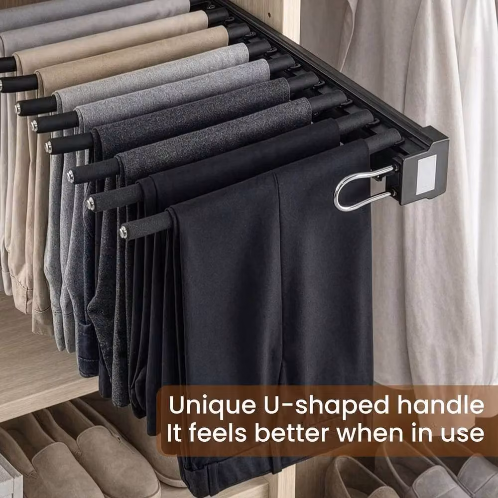 VOGREX Black Extendable 10 Arm Pull Out Trouser Rack and Telescopic Pants Hanger – 3