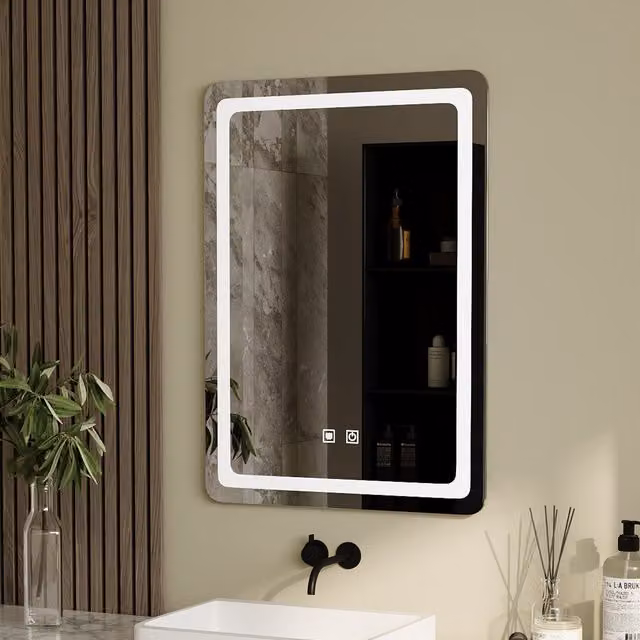 Livingandhome Dimmable Anti Fog LED Rectangular Bathroom Mirror in Silver
