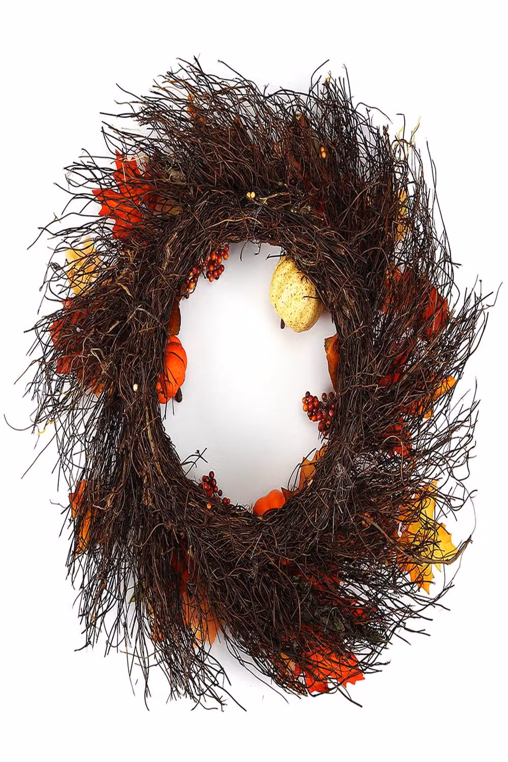 Garden Sanctuary Realistic LED Autumn Wreath with Orange Artificial Maple Leaves – 3