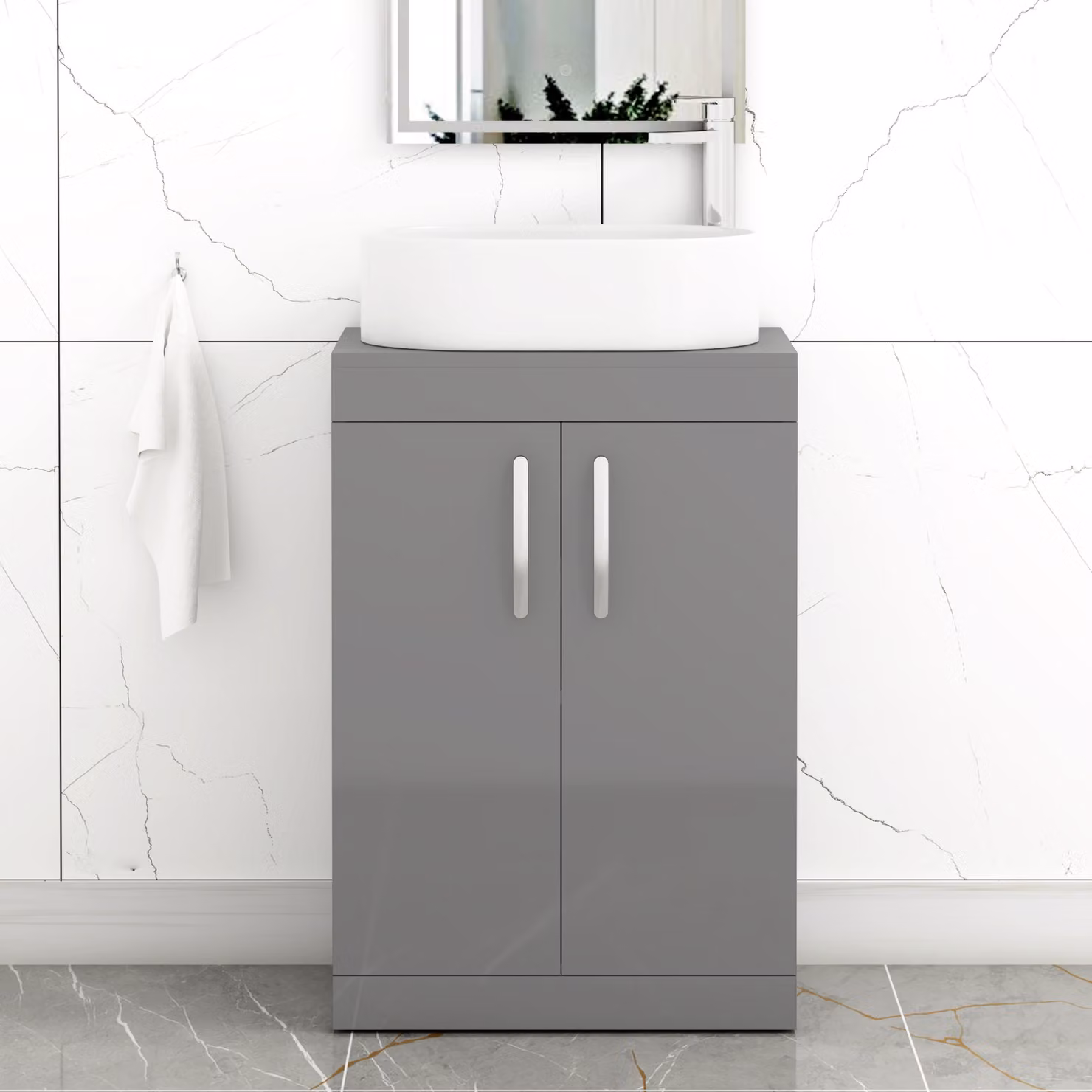 Royal Bathrooms Turin 800mm Floor Standing 2 Door Vanity Unit with Countertop Basin in Indigo Grey Gloss