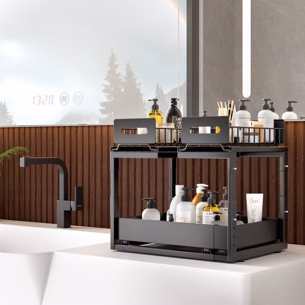 Blylund Black 2-Tier Under Sink Organiser with Slide-Out Drawers – 4