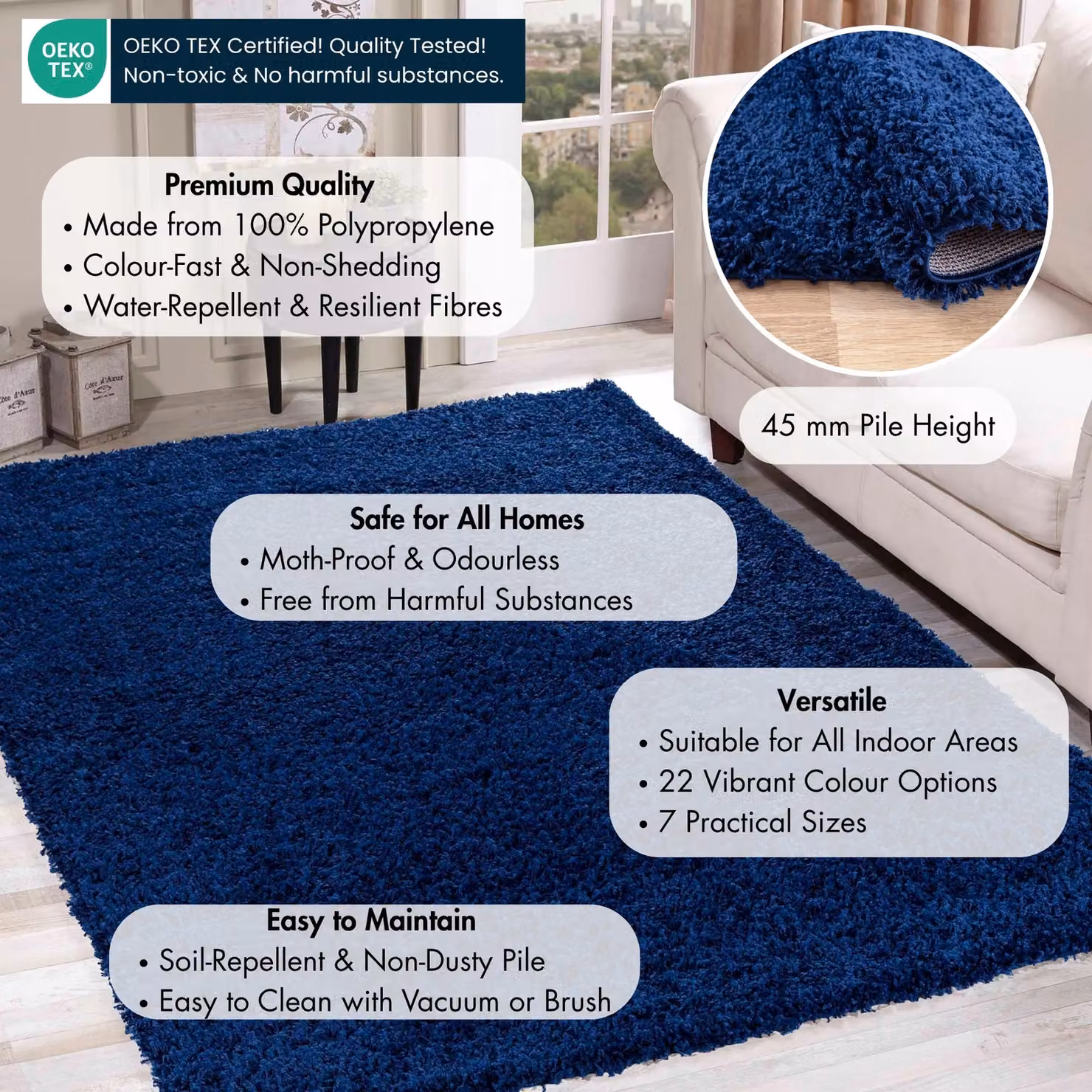 Desire Rugs Modern Elegant Soft Shaggy Round Area Rug in Blue, Diameter: 120 cm – 3
