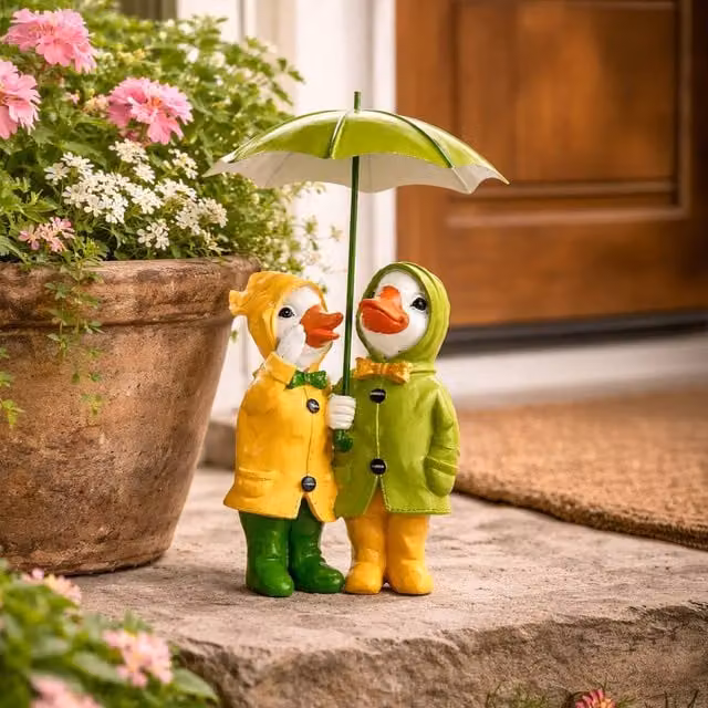 Marco Paul Multicolour Duck with Umbrella Resin Outdoor Garden Ornament