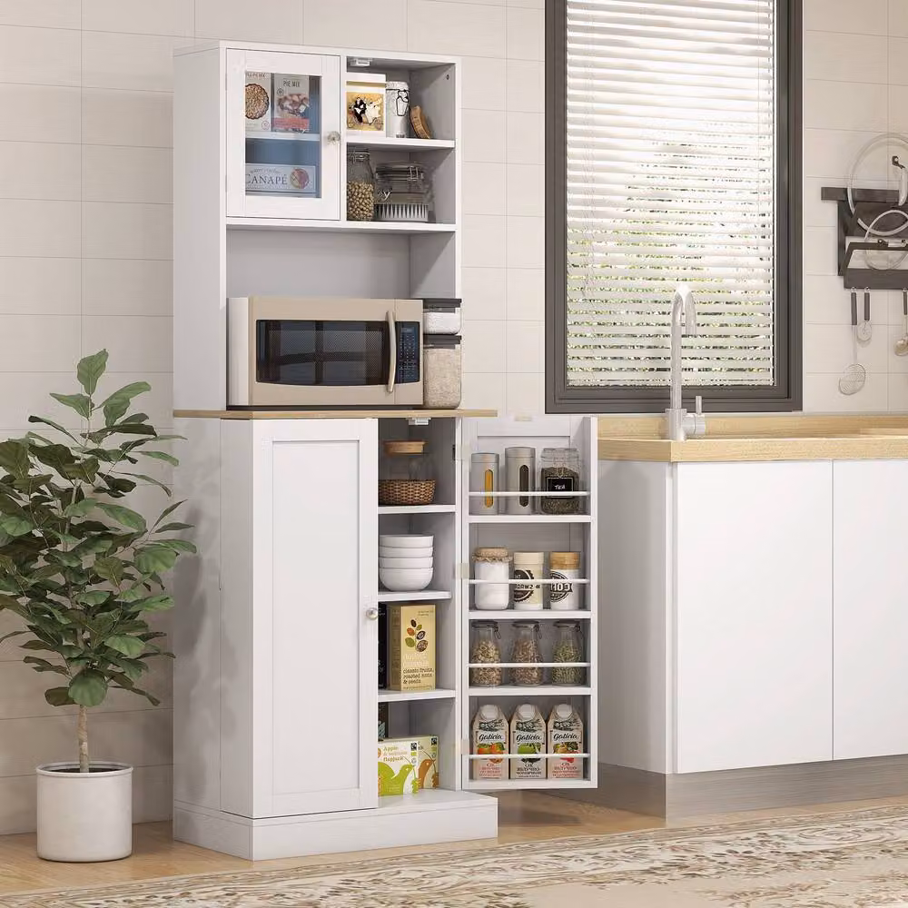 ERGOVEXA Two-Part White Kitchen Storage Cabinet with Glass Doors and Internal Shelves, H: 169 cm x W: 60 cm x D: 35 cm – 2