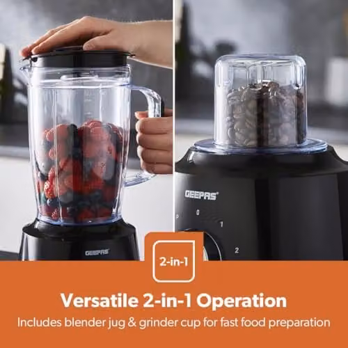 Geepas 2-in-1 Blender and Smoothie Maker with Spice Mill, 550W, 1.8L, Black – 4