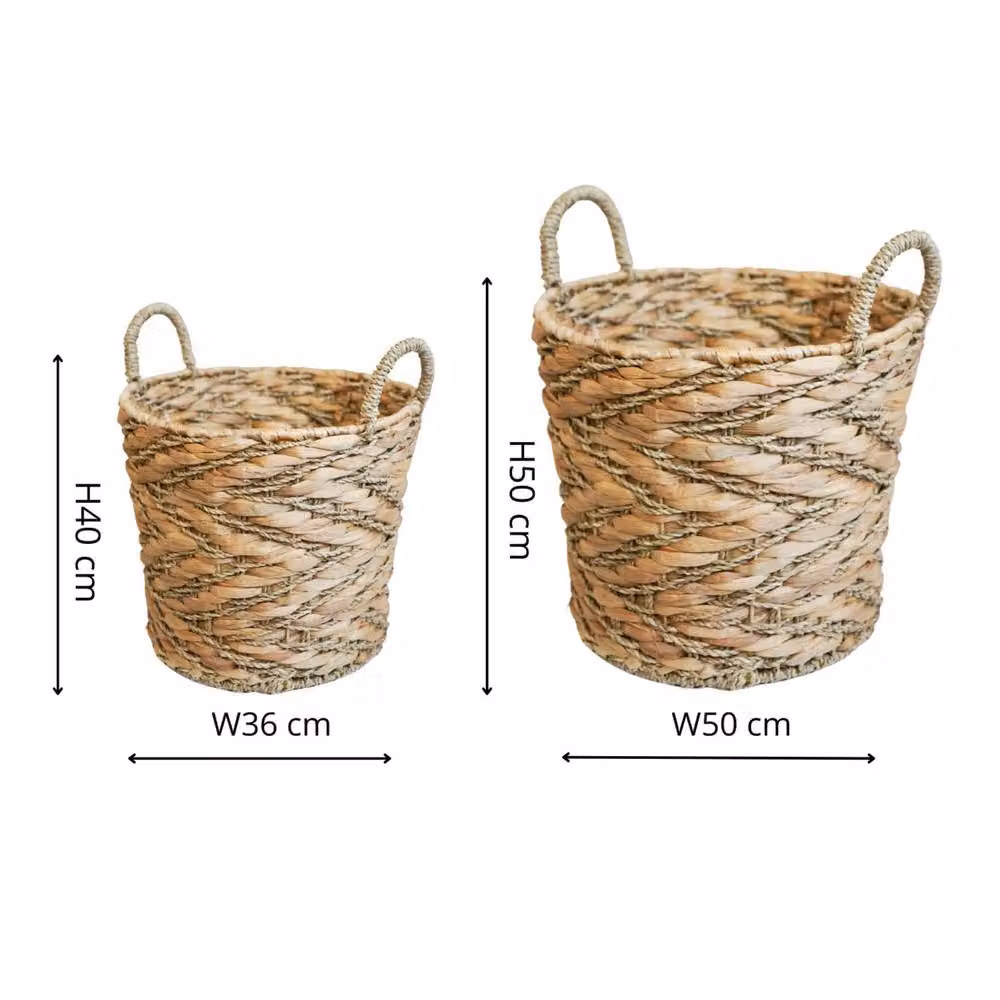 Ivyline Set of 2 Open Weave Water Hyacinth Log Baskets with Handles in Brown – 2