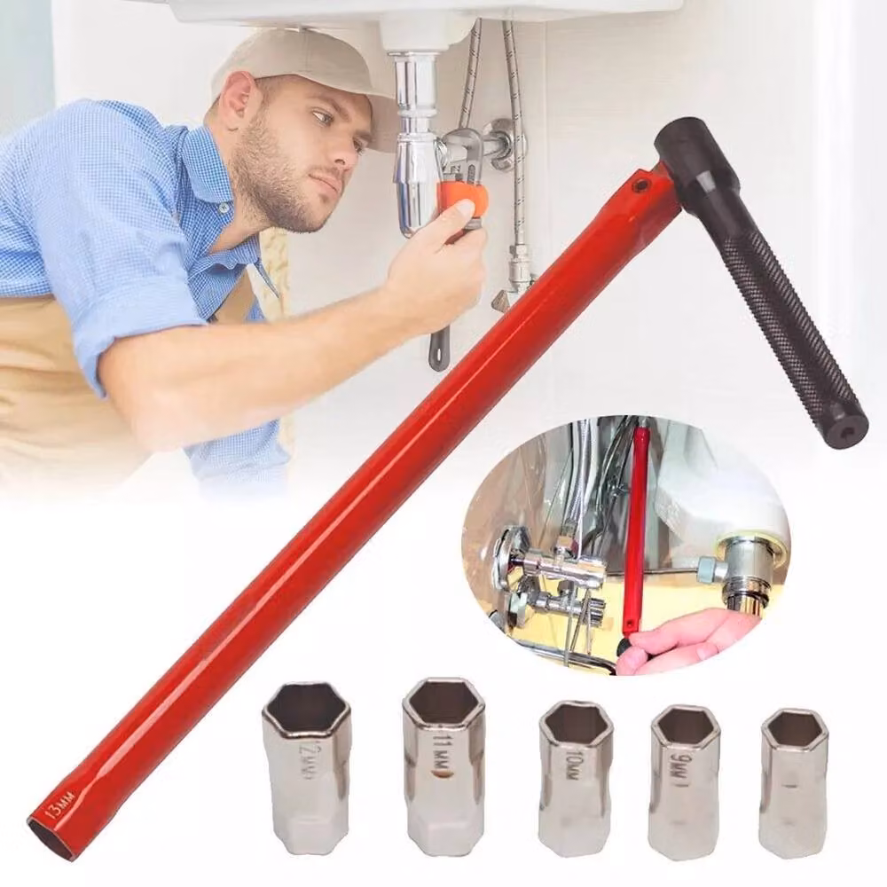 Kelvenix 8-13mm Plumber Back Nut Tap Wrench Socket Kit in Red Carbon Steel – 3