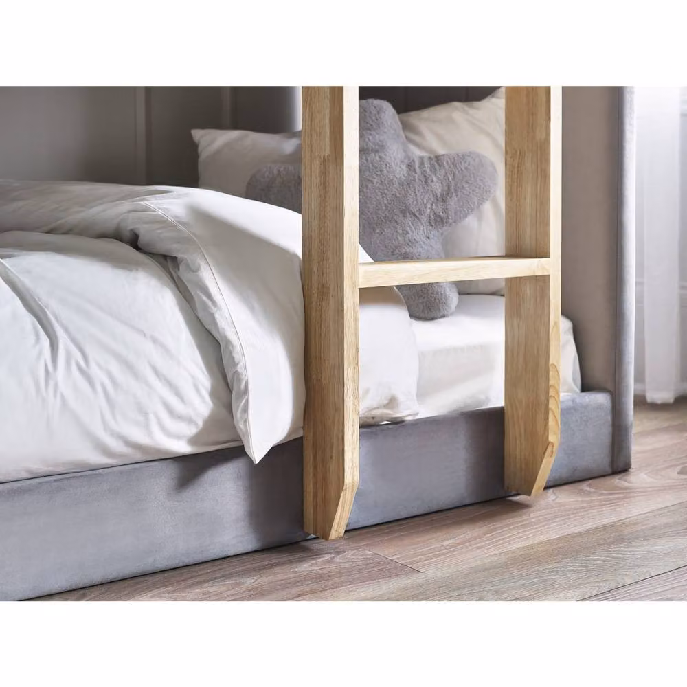 Cheshire Premium Laurel Grey Velvet Upholstered Single Bunk Bed, W/D/H: 90 x 200 cm – 4