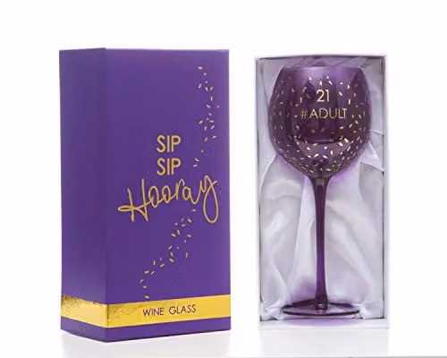 Boxer Gifts 21st Birthday Purple and Gold Wine Glass, 600ml – 1