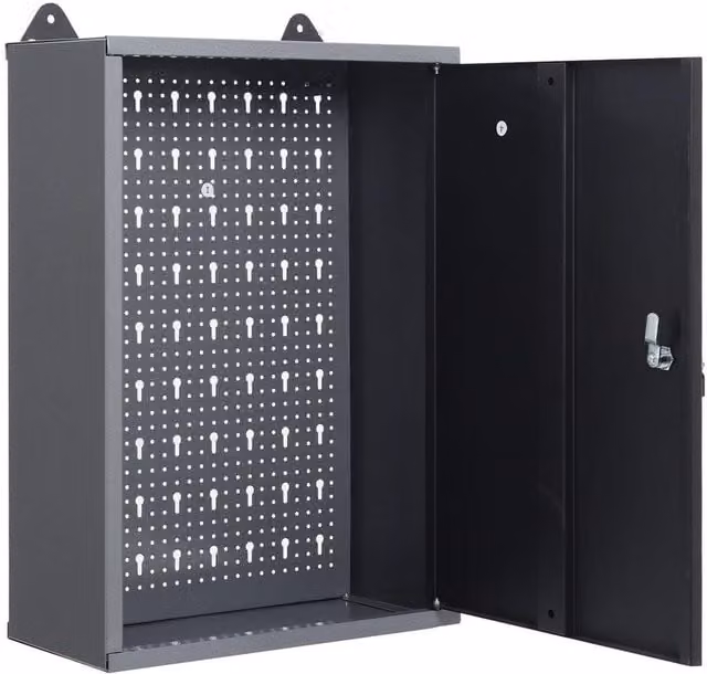 Livingandhome Metal Wall Mounted Lockable Pegboard Tool Cabinet, Black