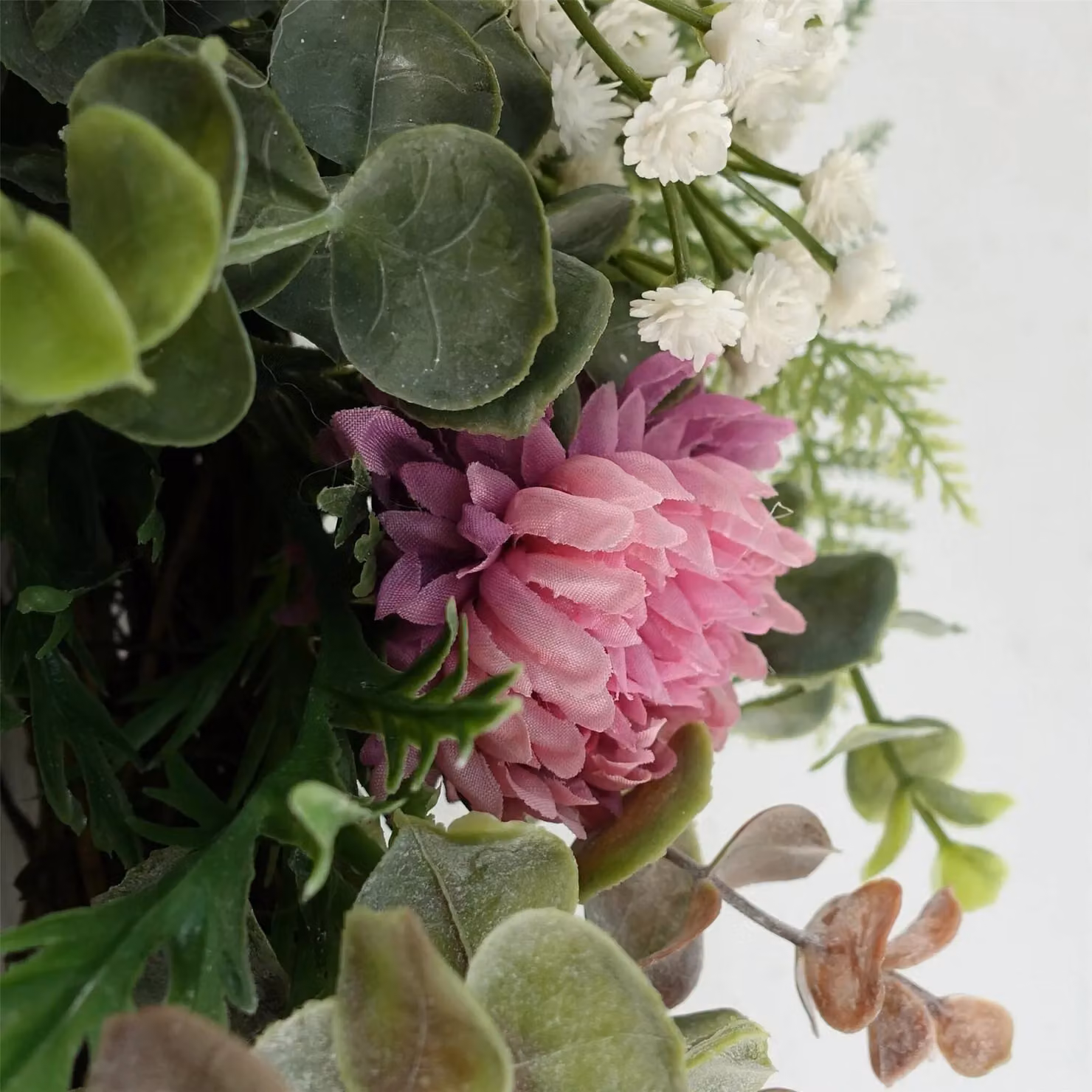 Leaf Pink Floral Blossom Artificial Wreath in Green, Diameter: 45 cm – 5