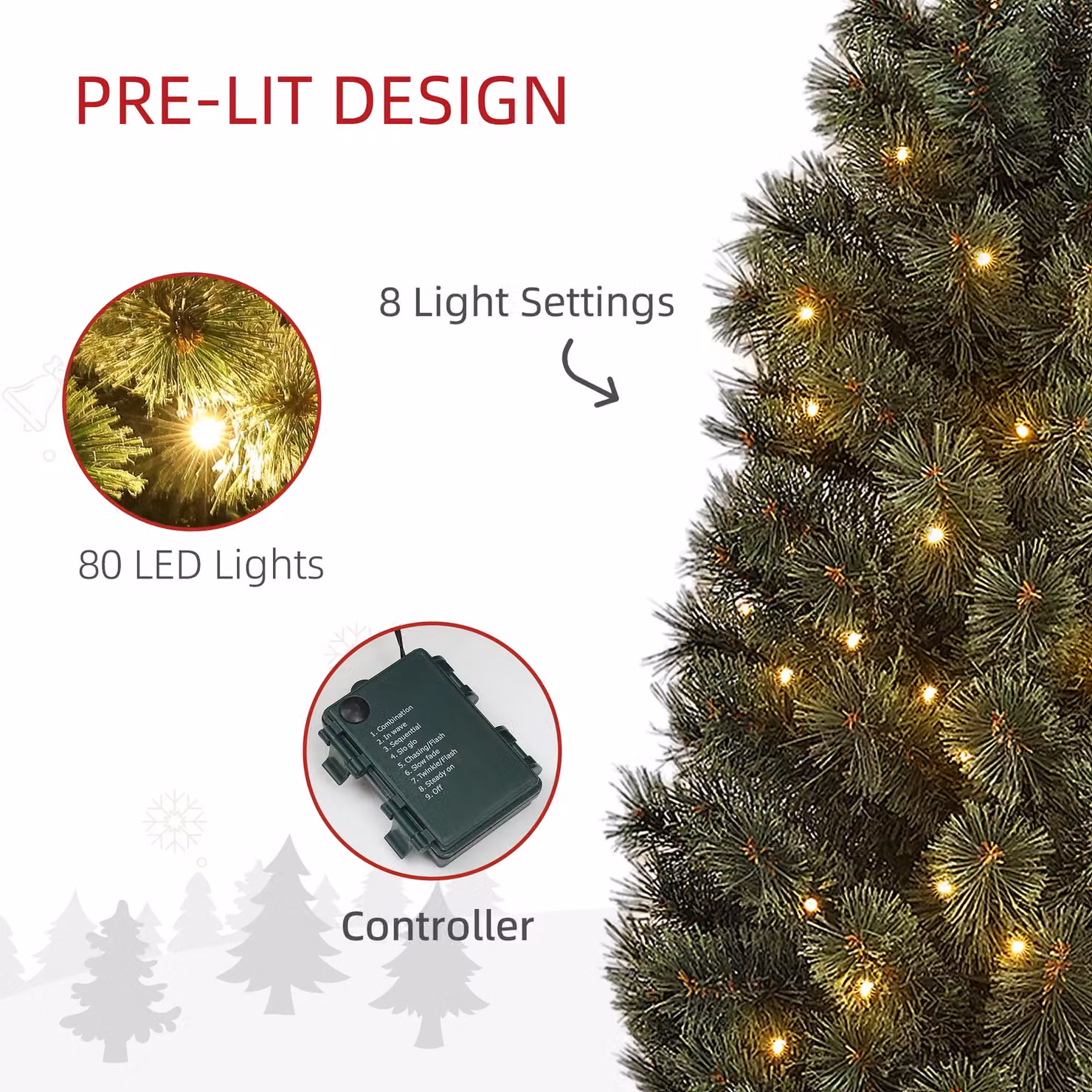 HOMCOM 4ft Artificial Green Christmas Tree with 80 Warm White LED Lights and Remote Control – 4