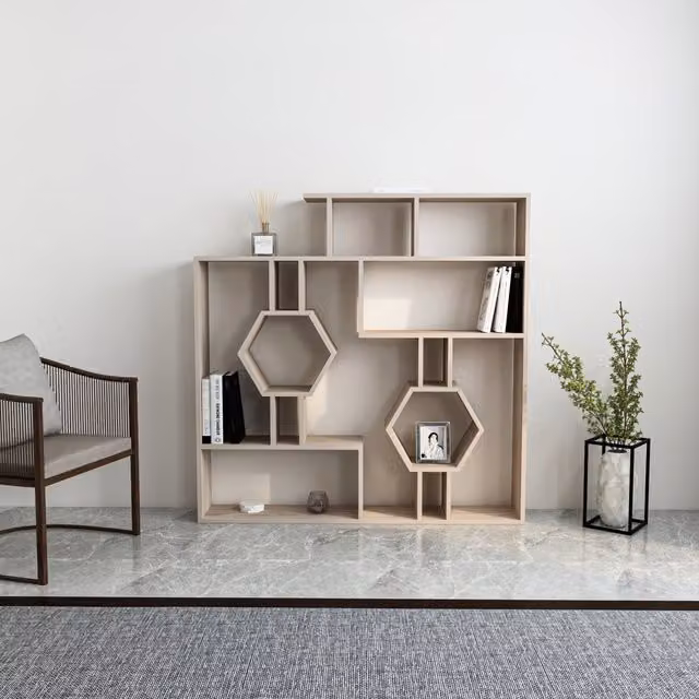 Decorotika Tamara Cordoba Geometric Modern Bookshelf in Grey and Beige