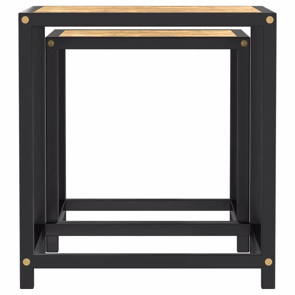 Berkfield Home Set of 2 Nested Square Tea Tables in Black, Yellow and Brown MDF – 3