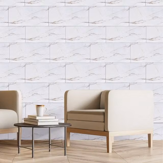 Lifeideas 10-Piece White Marble Effect Self-Adhesive PVC Wall Stickers