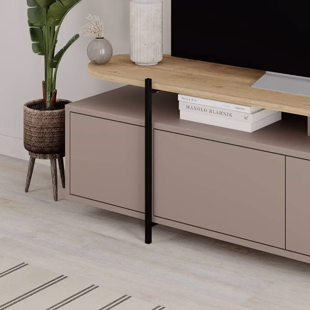 Calicosy Hinoa Modern TV Stand with 4 Doors and Metal Legs, Beige, W: 160 cm, D: 38.5 cm, H: 48 cm – 3