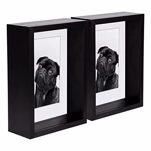 Nicola Spring Pack of 5 Black Rectangular 3D Deep Box Wooden Photo Frames with White Mount for Hanging or Standing – 1