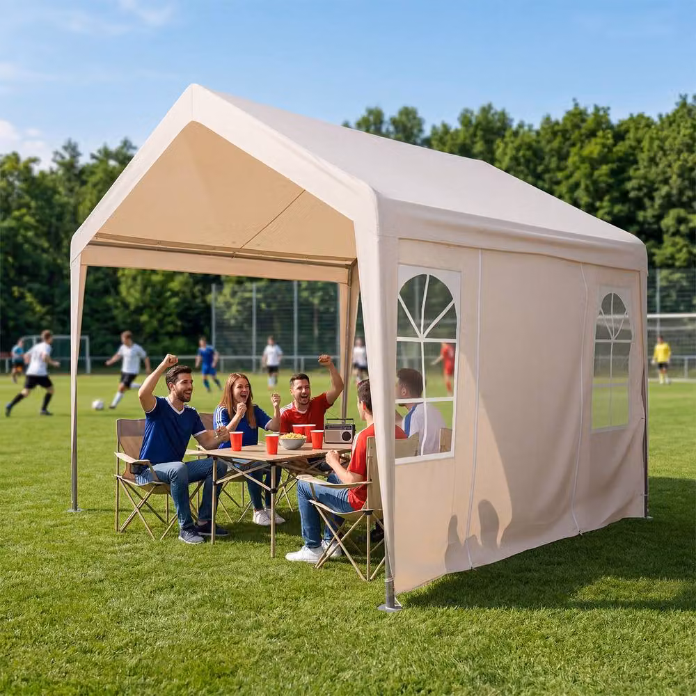 Gymax Beige Outdoor Gazebo Pavilion Canopy Tent with 4 Removable Sidewalls, W: 300 cm, D: 300 cm, H: 280 cm – 2