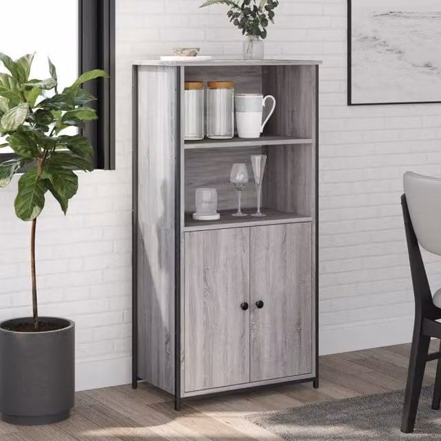 Berkfield Home Modern Grey Highboard with Hinged Doors and Internal Shelves, W/D/H: 62 x 36 x 121.5 cm
