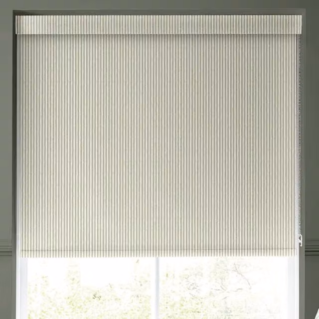 Emily Bond Oscar Stripe Made to Measure Blackout Roller Blind in Sage Green