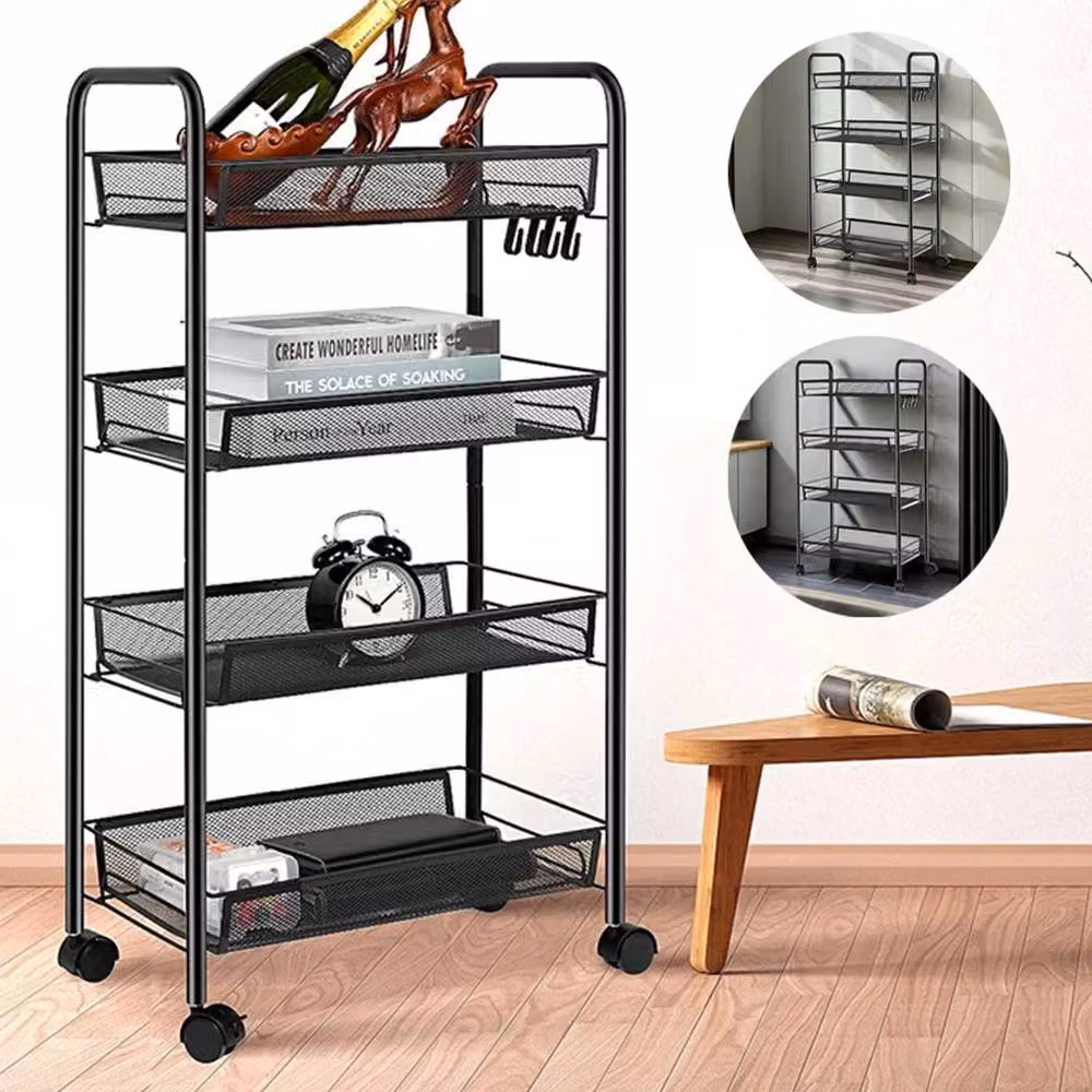 SPETLEK 4 Tier Metal Rolling Storage Trolley in Matt Black, W/D/H: 50 x 26 x 84 cm – 2