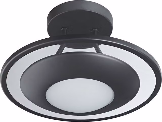 Happy Homewares Modern LED Semi Flush Ceiling Light in Black Metal and Glass with Warm White Bulb Included