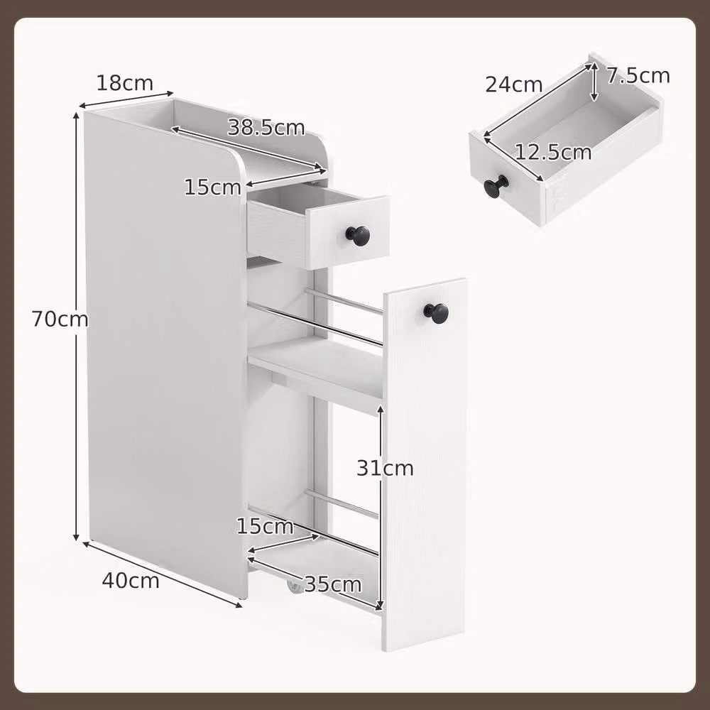 Costway Narrow White Bathroom Floor Storage Cabinet with Slide-Out Drawer – 2