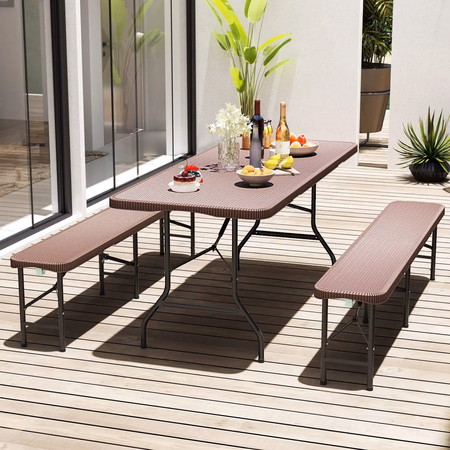 Costway Brown Portable Folding Dining and Camping Table, W: 180 cm, D: 74 cm, H: 74 cm – 6