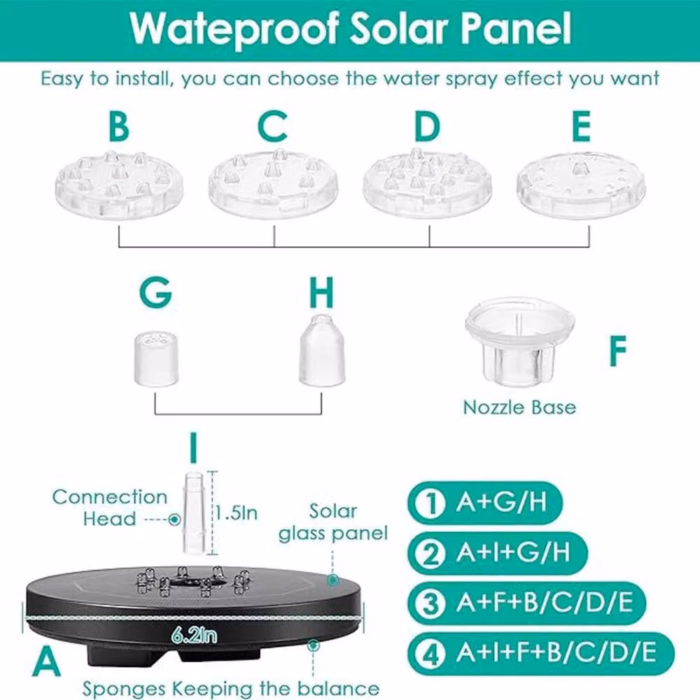 NESTLUNE Solar Floating Fountain Pump Water Feature in Black with Rechargeable Battery – 6
