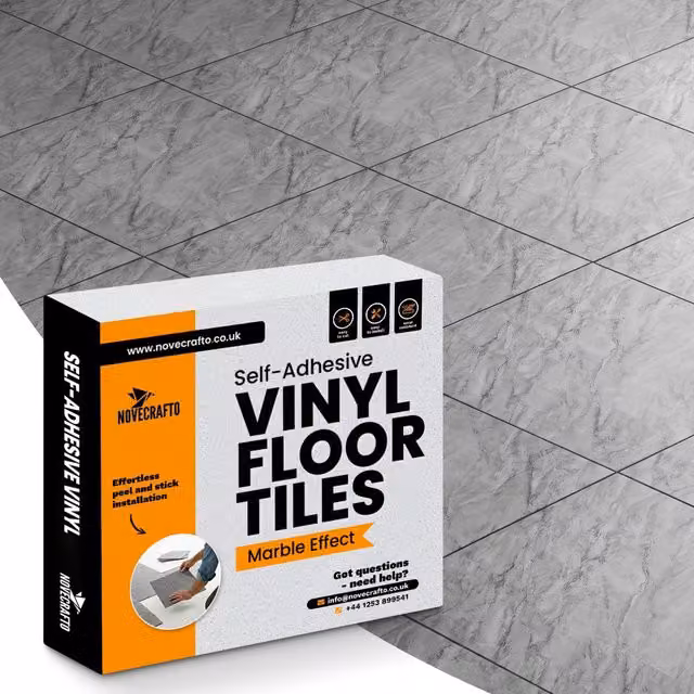 Novecrafto Self Adhesive Grey Marble Effect Vinyl Floor Tiles, Pack of 30, W/D: 30.5 x 30.5 cm