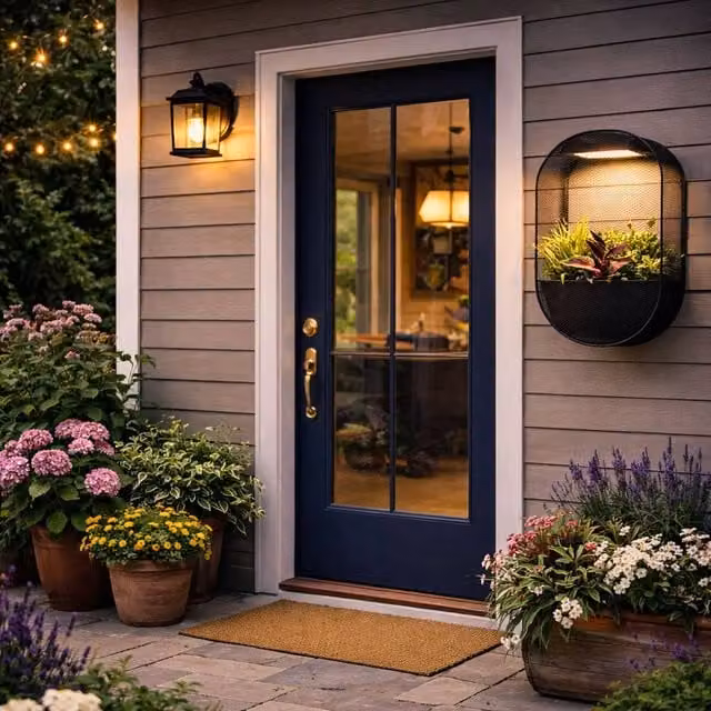 Gardenwize Oval Solar Wall Planter with Warm White LED Light, Black Metal