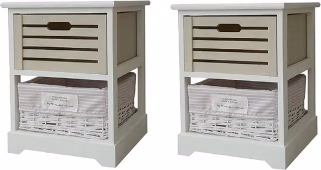 Topfurnishing Scandinavian Style 2 Chest of Drawers in Beige and White with Rattan and Wood Details