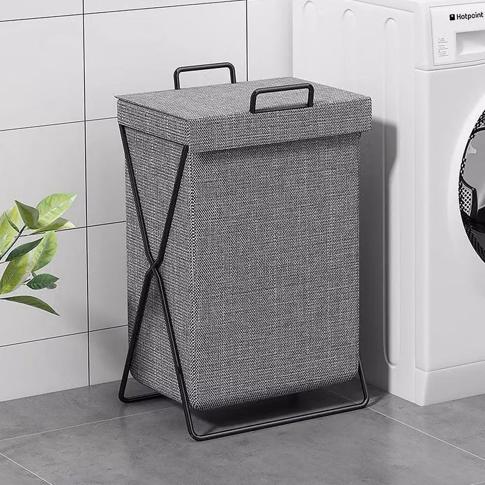 FORGEVIO Grey Collapsible Fabric Laundry Storage Bin with Lid – 2