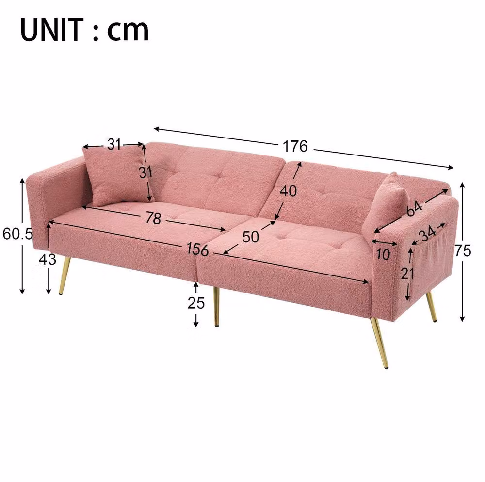 STILVORA Pink Sherpa Click-Clack Sofa Bed with Solid Wood Frame – 2